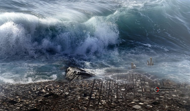 Representación de un tsunami catastrófico 