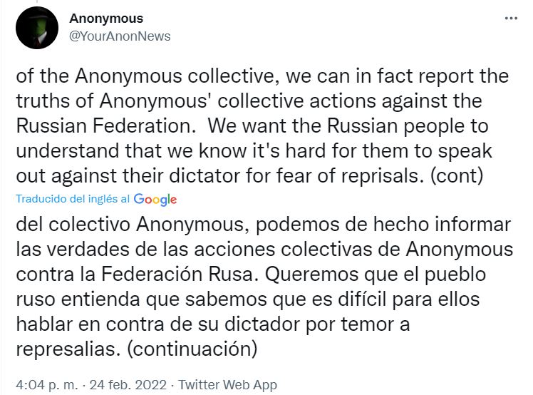 Anonymous le declara la guerra a Rusia