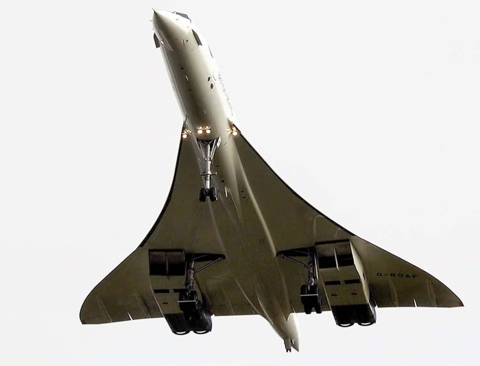 Concorde con su diseño de ala "ojival" casi en forma de curva en S