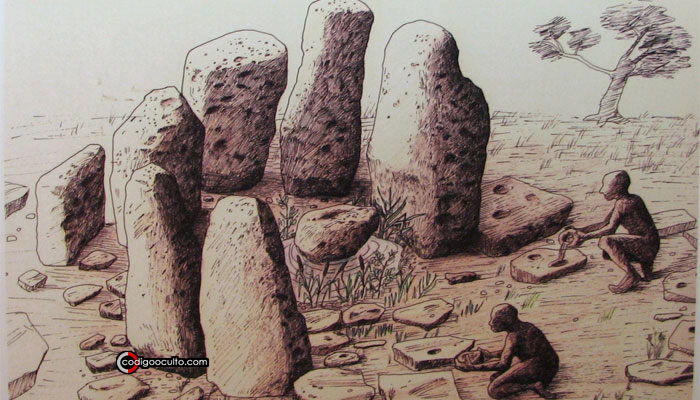 Representación del posible ritual hecho en las piedras que rodeaban el pozo