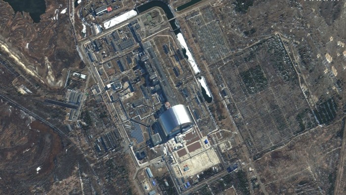 Imagen satelital del 10 de marzo de 2022 de la central nuclear de Chernóbil, en Pripyat, Ucrania