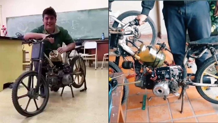 Santiago Herrera diseñó una moto que funciona con agua de mar