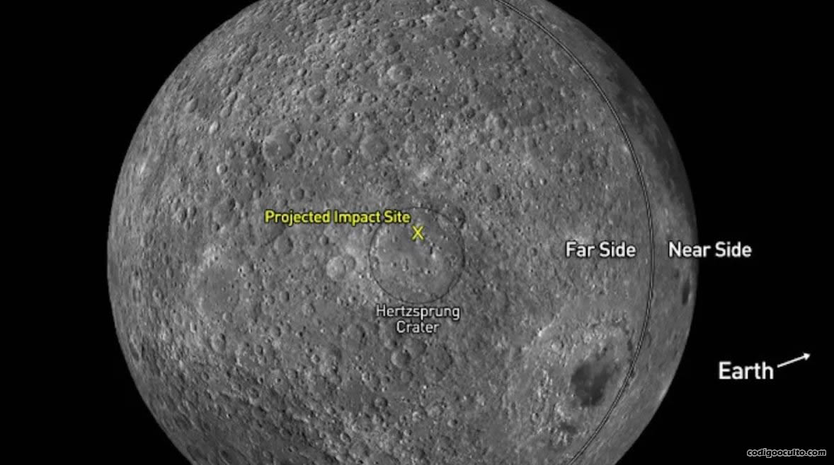 Sitio de impacto proyectado del cuerpo del cohete que se estrelló contra el lado oculto de la luna el 4 de marzo de 2022