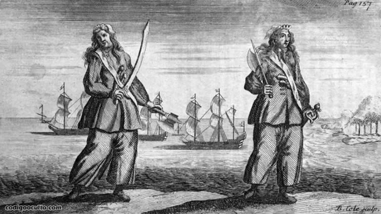 Antigua representación de Anne Bonny y Mary Read, otra mujer pirata.
