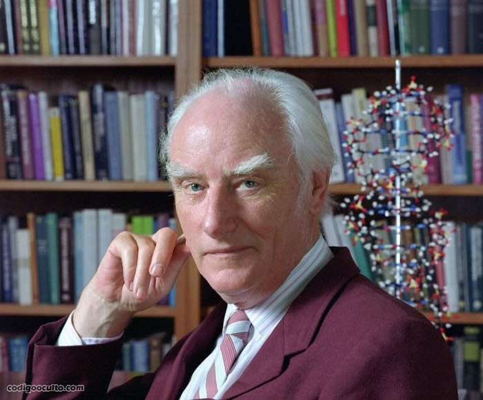 Francis Crick (8 de junio de 1916 - 28 de julio de 2004) fue un biólogo molecular, biofísico y neurocientífico británico. Él, James Watson, Maurice Wilkins y Rosalind Franklin jugaron papeles cruciales en descifrar la estructura helicoidal de la molécula de ADN