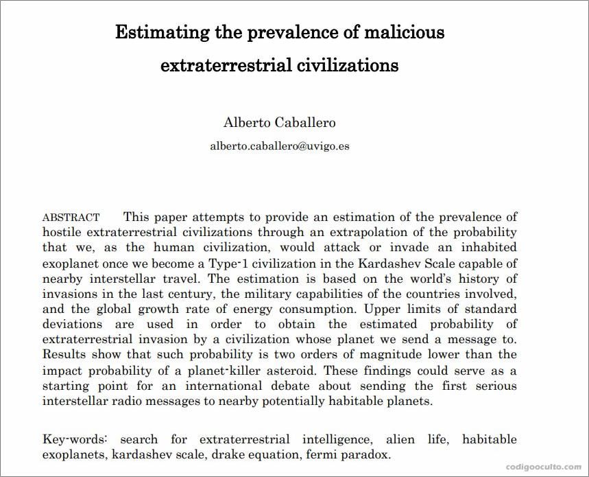 "Estimación de la prevalencia de civilizaciones extraterrestres maliciosas" por Alberto Caballero