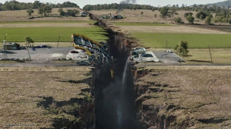 Fotograma del vídeo de Kawhi Leonard, en el que se refiere a grietas que aparecerán en la Tierra de las que emergerán misteriosas criaturas. En realidad es una escena de la película San Andreas.
