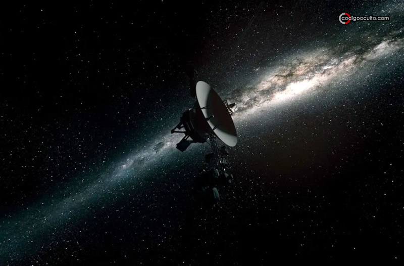 Representación de la sonda Voyager 2 cruzando el espacio interestelar