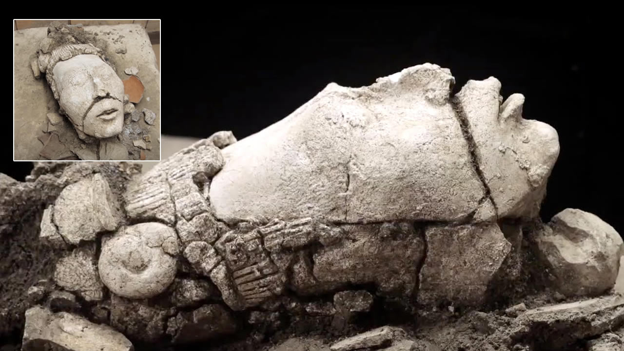 Descubren una “cabeza alargada” del dios maya del maíz en Palenque