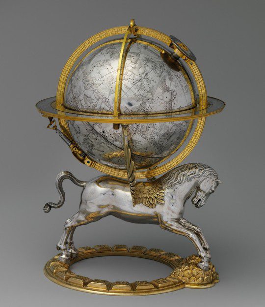 Globo terráqueo con mecanismo de relojería, realizado para la Kunstkammer de Rodolfo II, 1579, y que actualmente se encuentra en el Museo Metropolitano de Arte