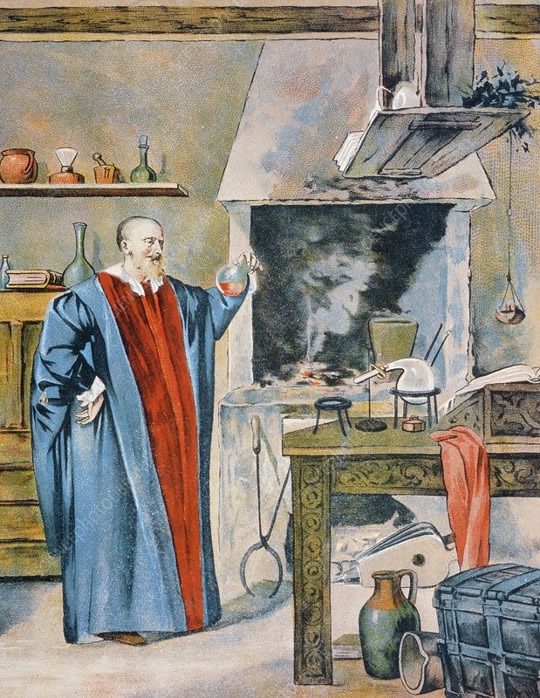 Retrato de Rodolfo II trabajando en actividades alquímicas