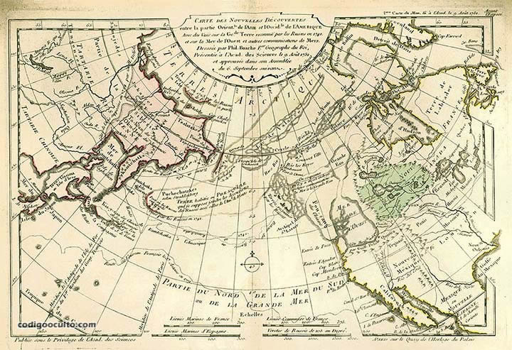 Mapa de Philippe Buache sobre Fusang de los chinos, 1753