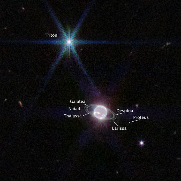 Neptuno capturado por la NIRCam del Telescopio Espacial James Webb