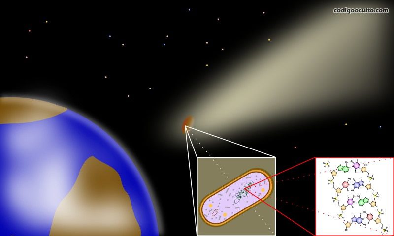La panspermia propone que cuerpos como los cometas o asteroides transportan formas de vida, ya sean bacterias o microorganismos