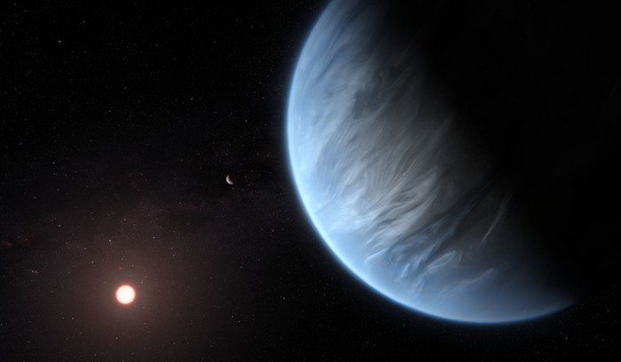 Representación de un artista de un exoplaneta con vapor de agua en su atmósfera