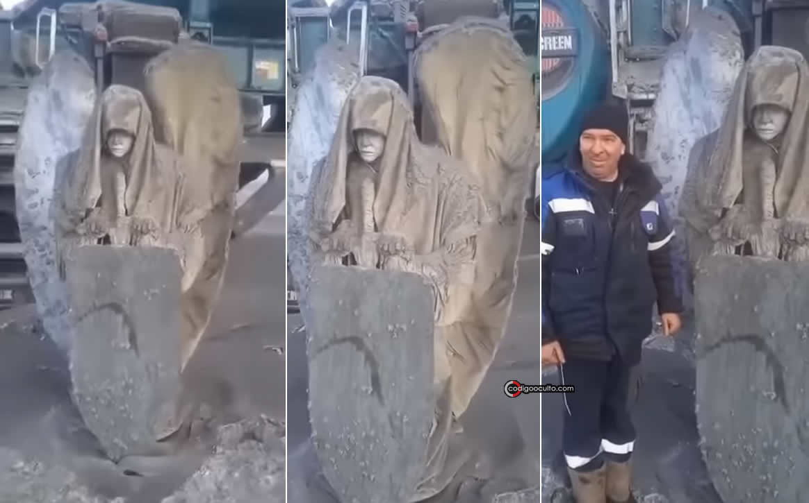 Mineros de Siberia encuentran extraña "estatua de un ángel" con escudo y espada