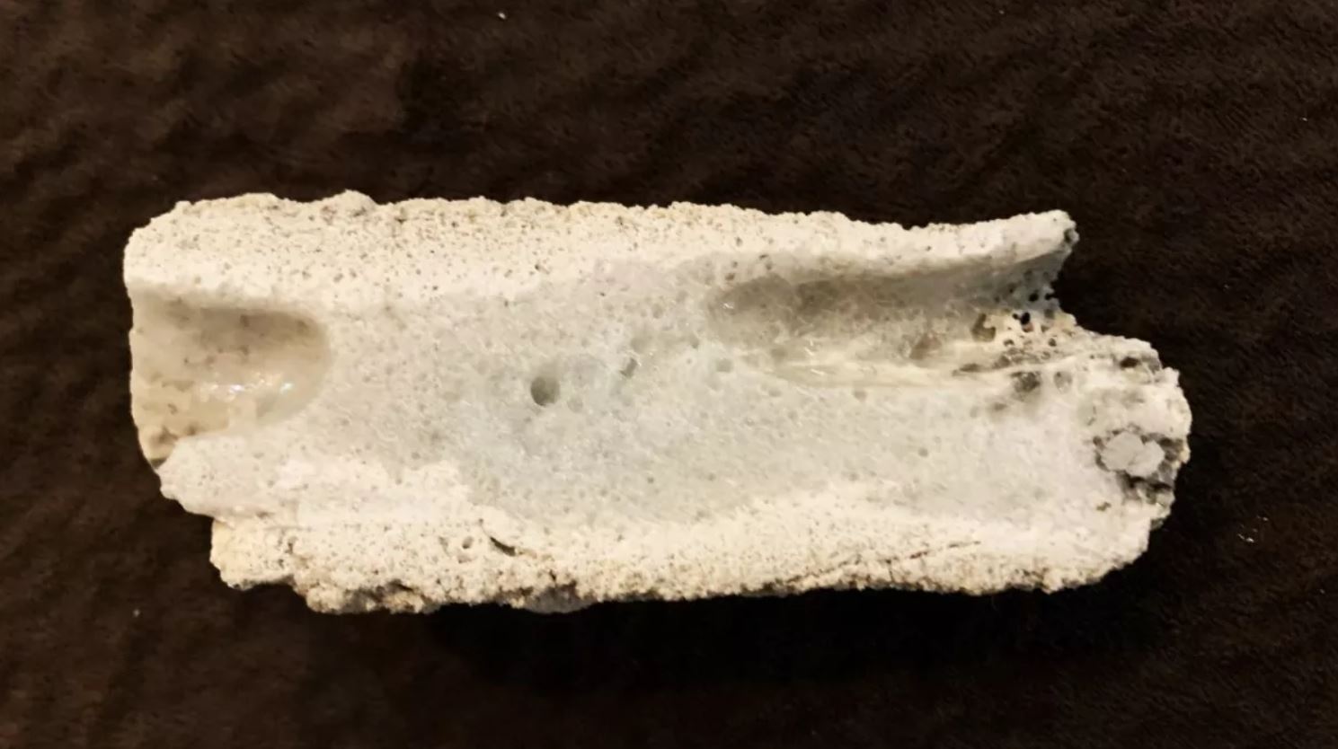 Arena fundida de un rayo o una línea eléctrica caída, conocida como fulgurita. Esta fulgurita, encontrada en Nebraska, contiene un material raro conocido como cuasicristal