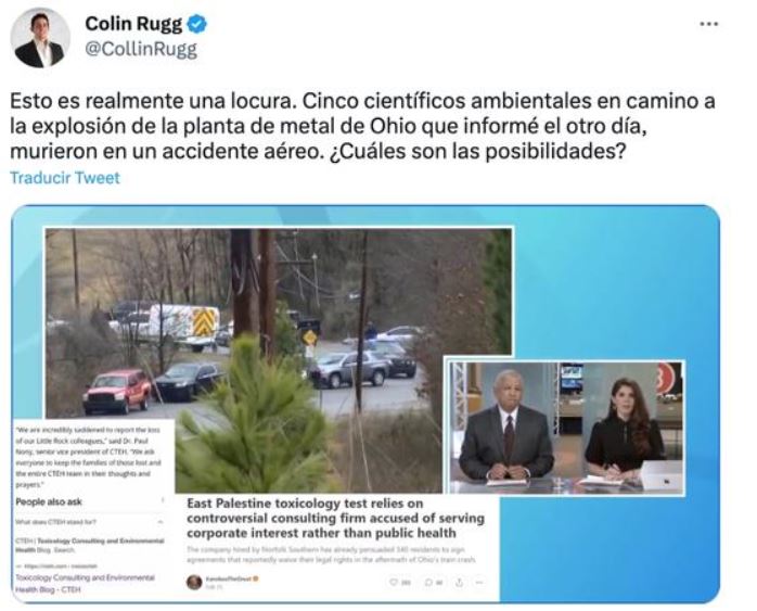Ambientalistas que se dirigían a inspeccionar explosión en Ohio mueren en accidente aéreo