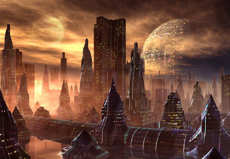 Representación de una ciudad alienígena