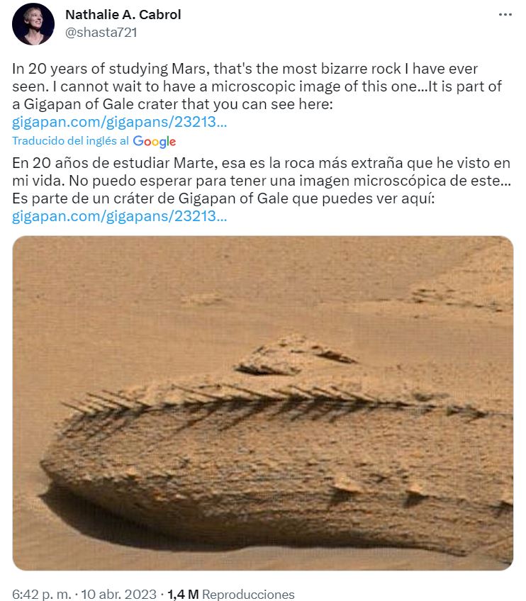 La astrobióloga Nathalie A. Cabrol brindó su opinión sobre la anomalía hallada en Marte