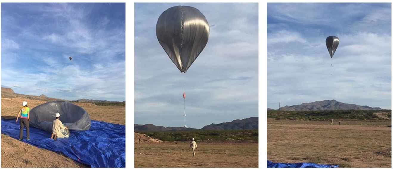 Investigadores de los Sandia National Laboratories inflando un globo aerostático solar con una carga útil de microbarómetro de infrasonidos