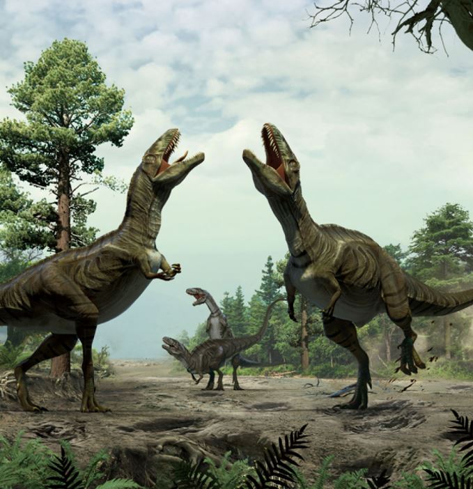 Reconstrucción de Acrocanthosaurus en actividad de cortejo (no relacionado con este descubrimiento)