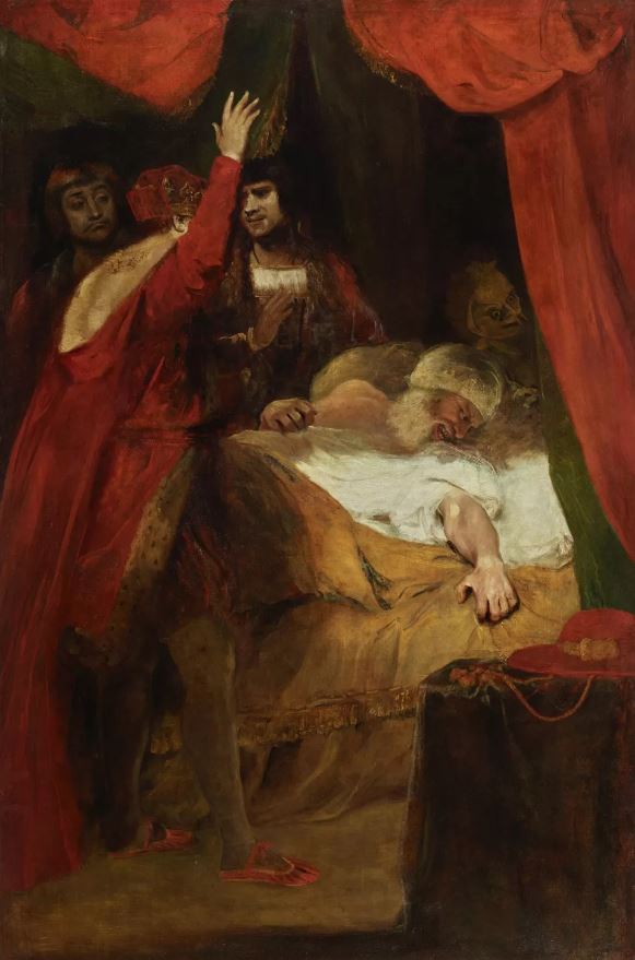 La pintura completa muestra a Lord Warwick y Salisbury y al rey Enrique VI junto a la cama del cardenal Beaufort.