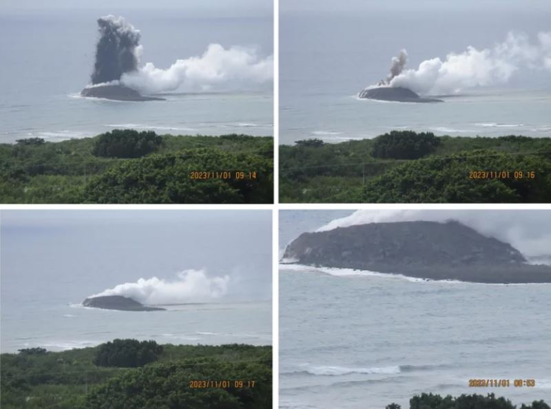 Fotografías de la erupción volcánica y la nueva isla de Iwo Jima a principios de noviembre