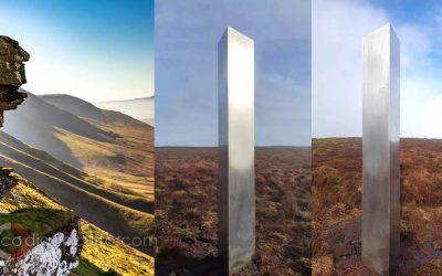 Un monolito plateado de tres metros aparece en la cima de una colina en Reino Unido