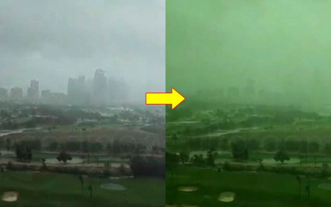 El cielo se volvió verde en Dubai en medio de lluvias torrenciales