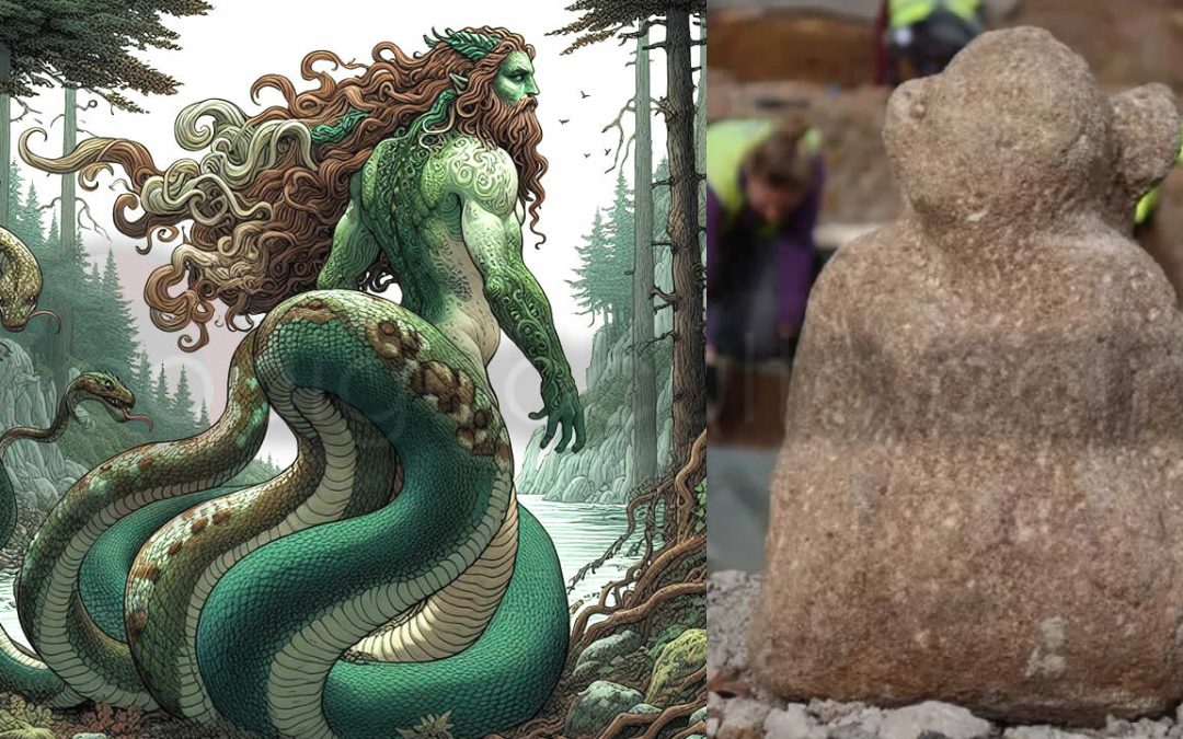 Arqueólogos descubren escultura de 1.800 años de un antiguo dios con cuerpo de serpiente