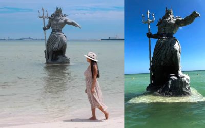 Acusan a la estatua de Poseidón en Yucatán de atraer al Huracán Beryl, y quieren destruirla