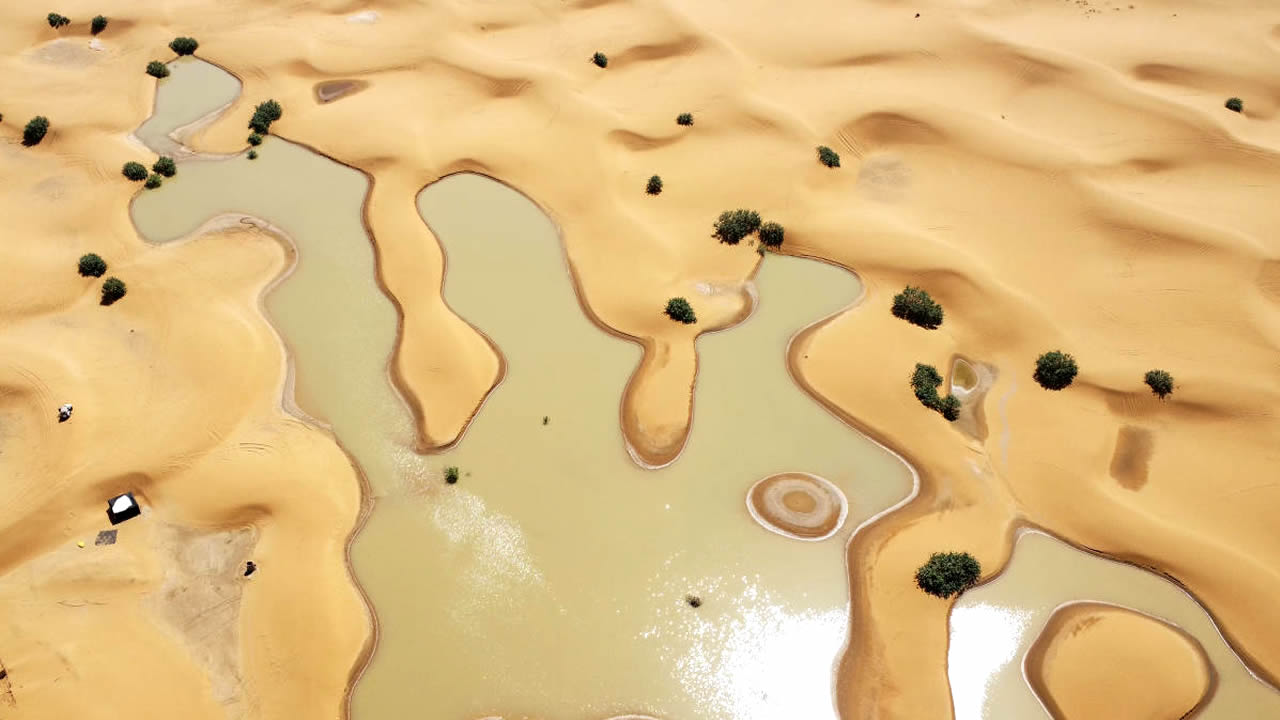Agua brota de las dunas en el desierto del Sahara y forma extrañas ...