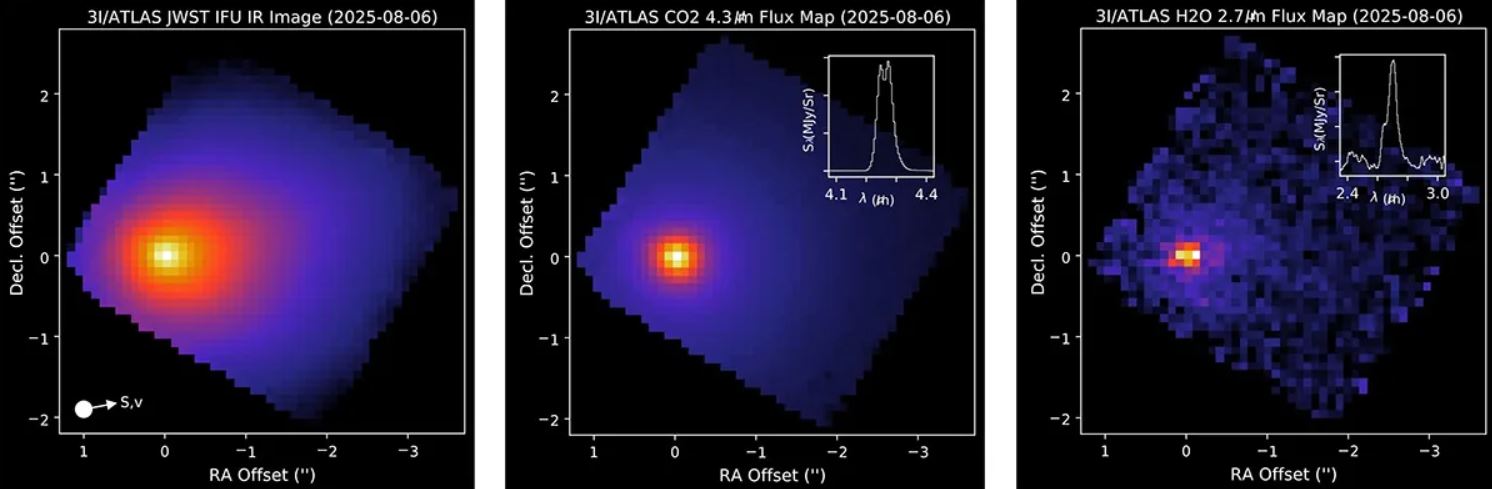 El Telescopio Espacial James Webb observó el cometa interestelar 3I/ATLAS el 6 de agosto de 2025 con su espectrógrafo de infrarrojo cercano.