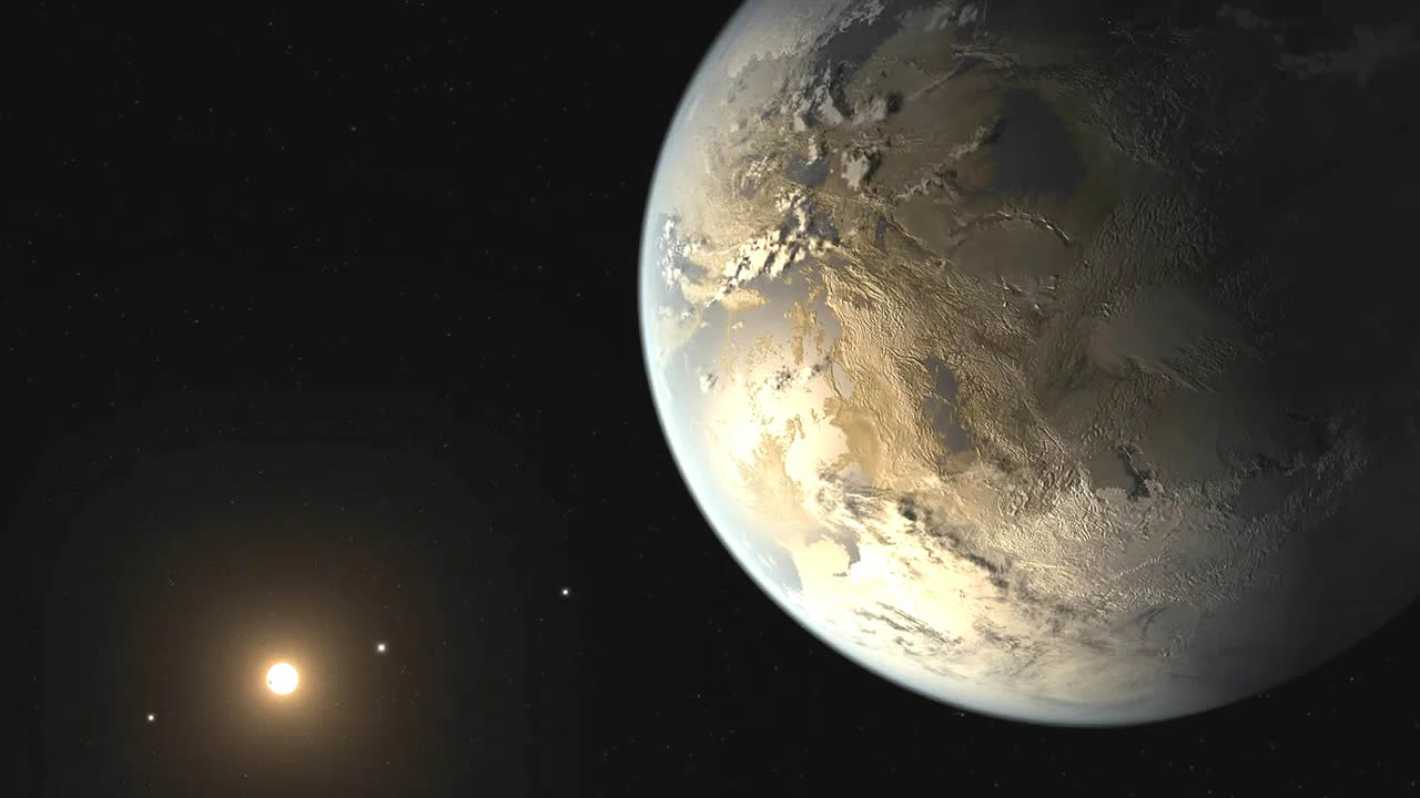 Representación artística del exoplaneta rocoso Kepler-168b, situado en la zona habitable.