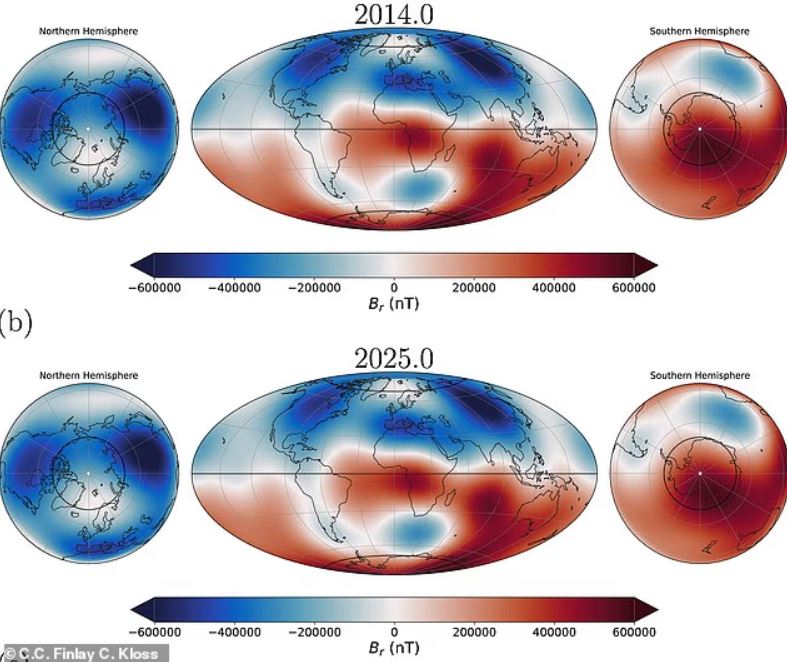 Los científicos advirtieron que este punto débil permitirá que la radiación dañina del sol llegue a la Tierra, lo que perturbará el funcionamiento de los satélites en órbita.