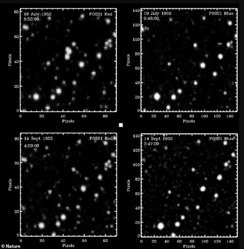Las fotos de los años cuarenta y cincuenta revelaron miles de puntos brillantes llamados transitorios que aparecieron en la órbita terrestre durante las primeras pruebas nucleares del mundo.